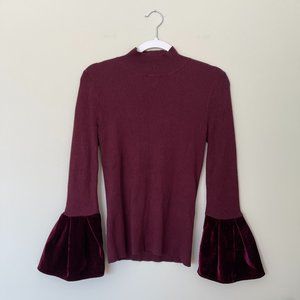 INC International Concepts Velvet Bell Cuff Sweater, Mock Neck Top, Medium